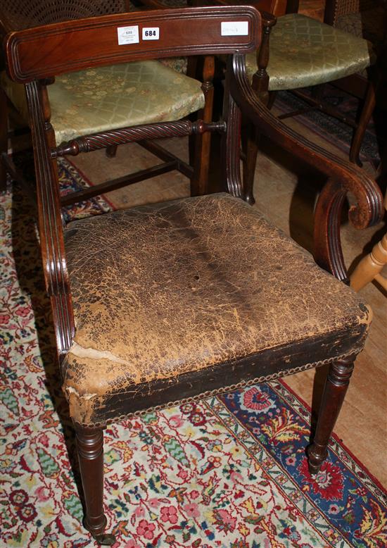 Regency mahogany elbow chair(-)